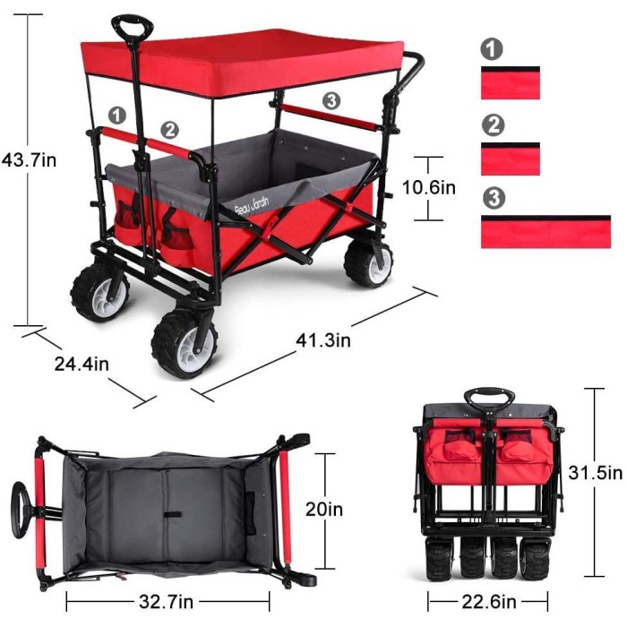 BEAU JARDIN Folding Push Wagon Cart with Canopy Collapsible ...